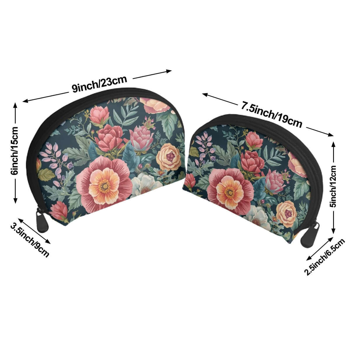 Aufbewahrungsbeutel-Set (2 Stück) aus Polyester mit Blumendesign, große und kleine Größe, Reißverschluss, ideales Aufbewahrungstaschen-Set