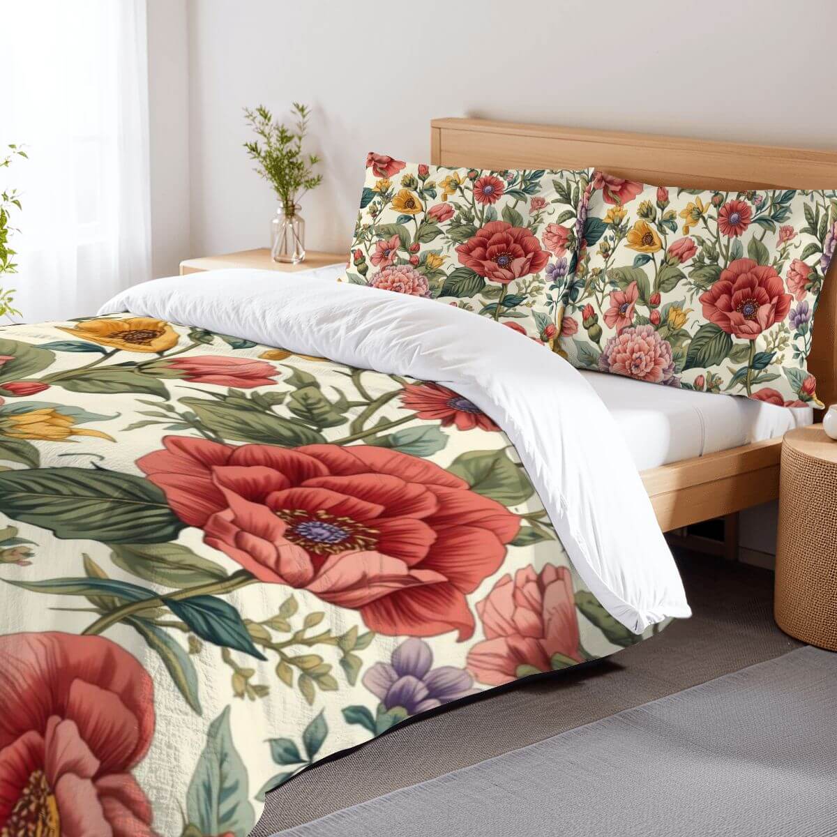 Komplettes Bettwäscheset aus 90GSM Polyester mit Blumendesign, Bettbezug 80x90 und Kissenbezüge 30x20, sublimiert bedruckt.