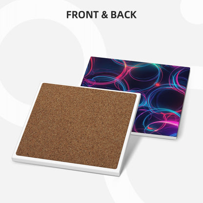 Vorderseite und Rückseite der Quadratische Keramikuntersetzer, 6 Stück, mit buntem Muster, 4x4 Zoll, aus Keramik.