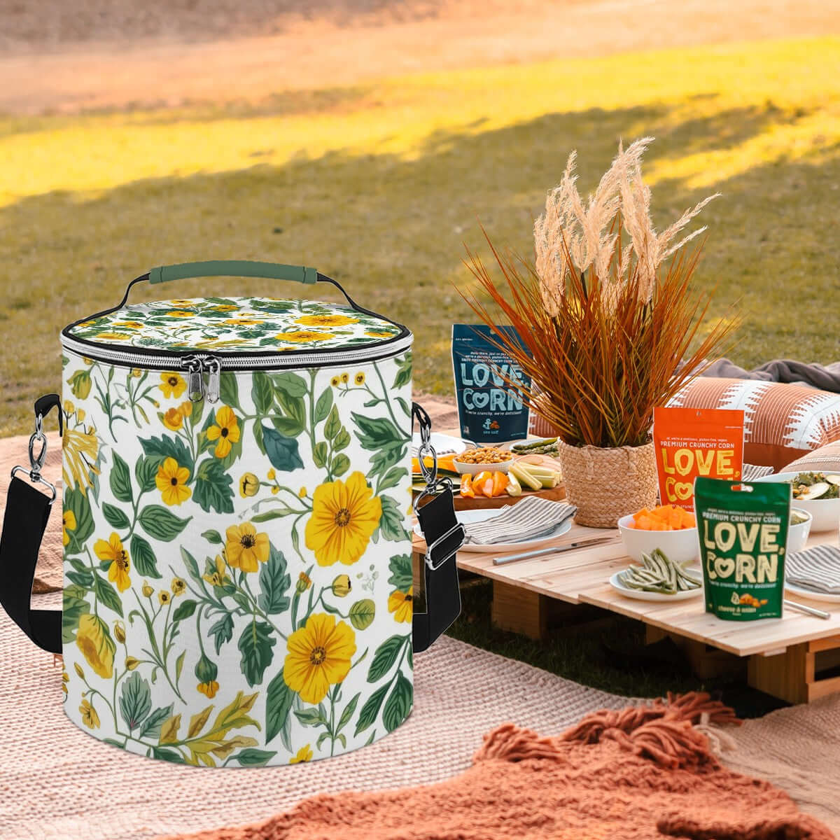 Camping‑Kühltasche mit Blumenmuster, tragbar und wasserdicht. Ideal für Picknicks im Freien. Perfekt für Camping. Große Isolierung.