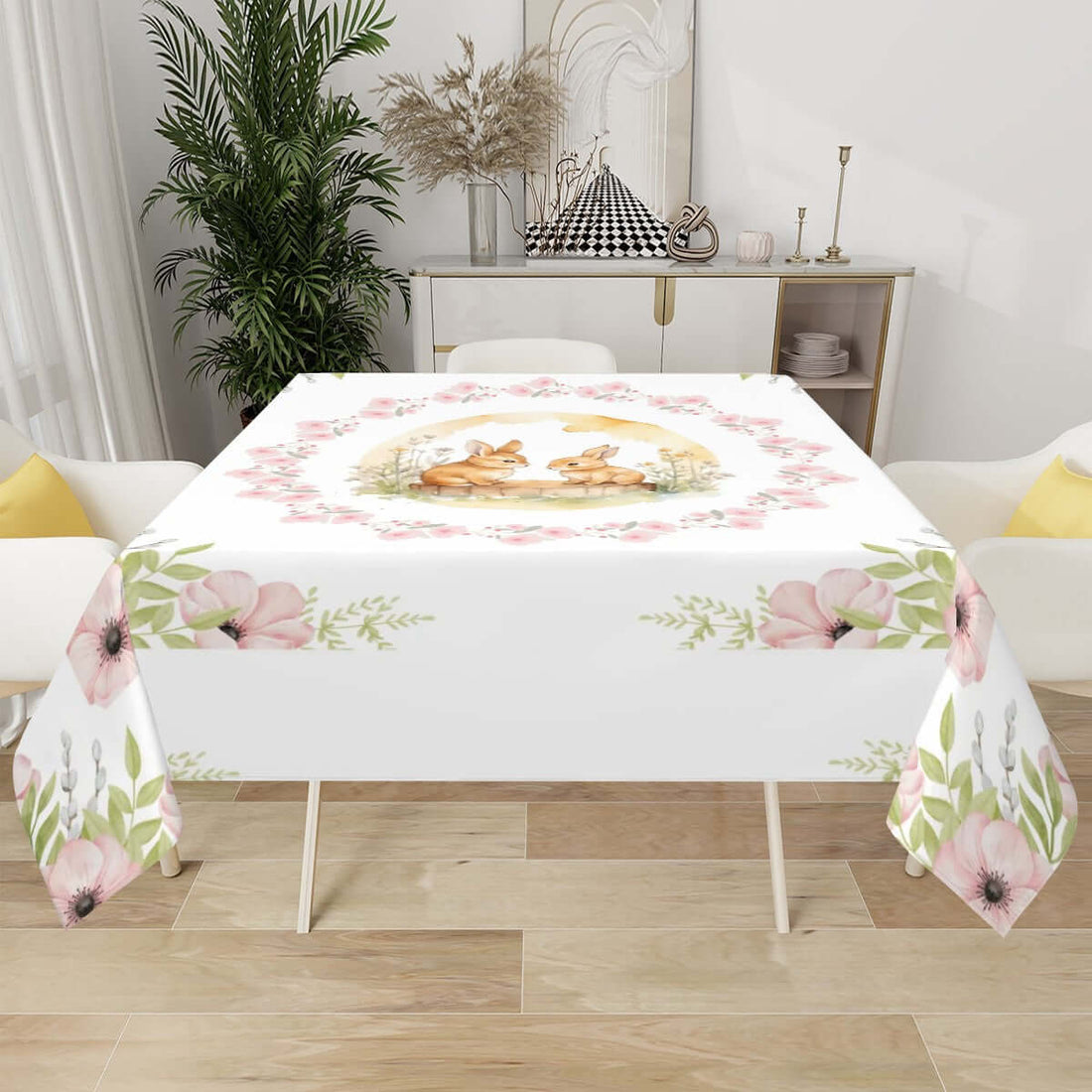 Quadratische Tischdecke Ostermotiv aus Polyester, 54x54, einseitiger Sublimationsdruck, wasserabweisend, waschbar, dekorativ, idealer Tischschutz