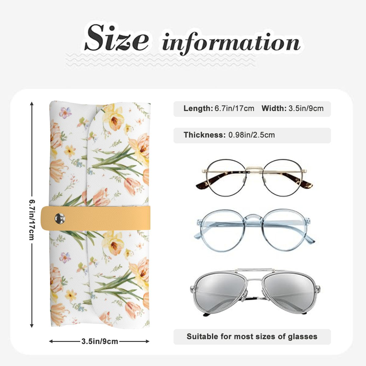 Brillenetui aus PU-Leder mit floralem Design, geeignet für die Aufbewahrung verschiedener Brillengrößen, Größe 6,7"x3,5".