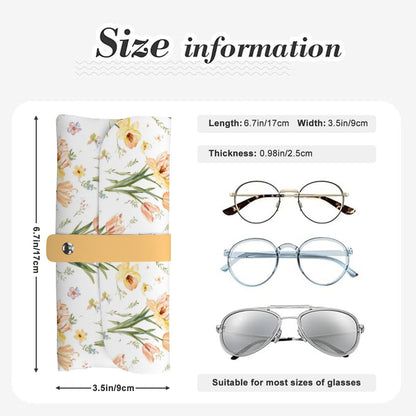 Brillenetui aus PU-Leder mit floralem Design, geeignet für die Aufbewahrung verschiedener Brillengrößen, Größe 6,7"x3,5".