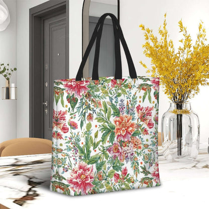 Große Tragetasche mit Umhängetasche aus 100 % Polyester, blumiges Design, 19,6x15,7x5,9 Zoll, einseitiger Sublimationsdruck.