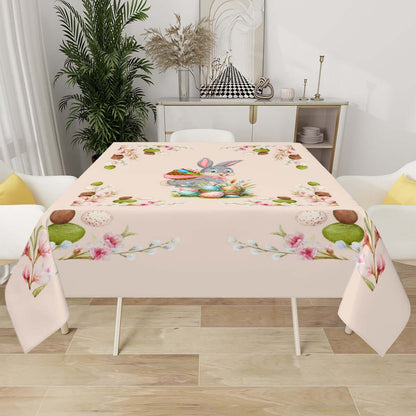 Quadratische Tischdecke Ostermotiv aus Polyester, 54x54, mit einseitigem Druck eines Hasen und Ostermotiven, ideal für Tischschutz und Dekoration.