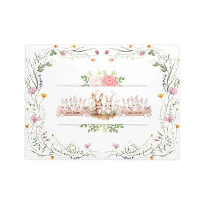 Rechteckige Tischdecke mit Wellenrand Ostermotiv mit Blumen und Hasen, ideal zum Schutz und Dekorieren, Größe 72"x54" aus Polyester.