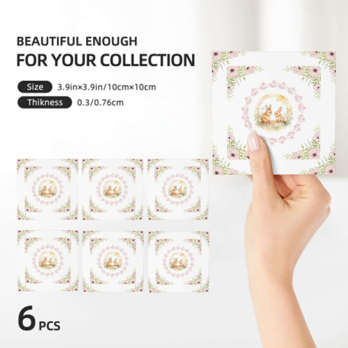 Quadratische Keramikuntersetzer, 6 Stück mit floralem Design, UV gedruckt, 4x4 Zoll, ideale Dekoration, wasserabsorbierend, umweltfreundlich.