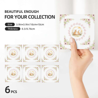 Quadratische Keramikuntersetzer, 6 Stück mit floralem Design, UV gedruckt, 4x4 Zoll, ideale Dekoration, wasserabsorbierend, umweltfreundlich.