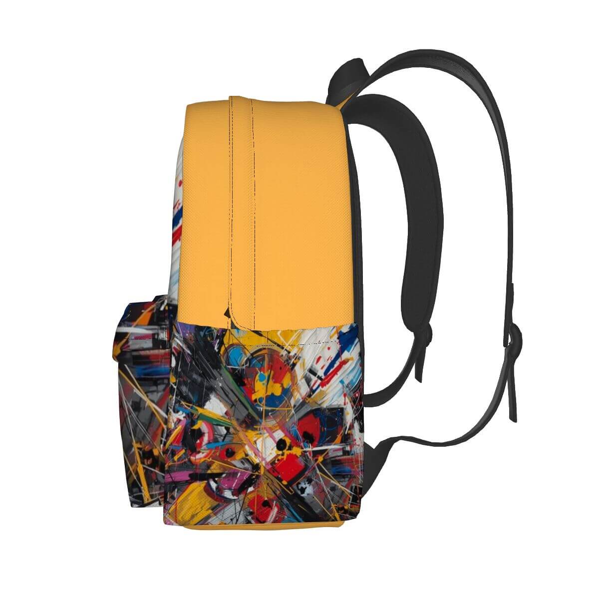 Geräumiger Oxford-Rucksack mit buntem Design, Seitentaschen, Polyester, 11"x6,3"x16,9", einseitiger Druck, sublimiert.