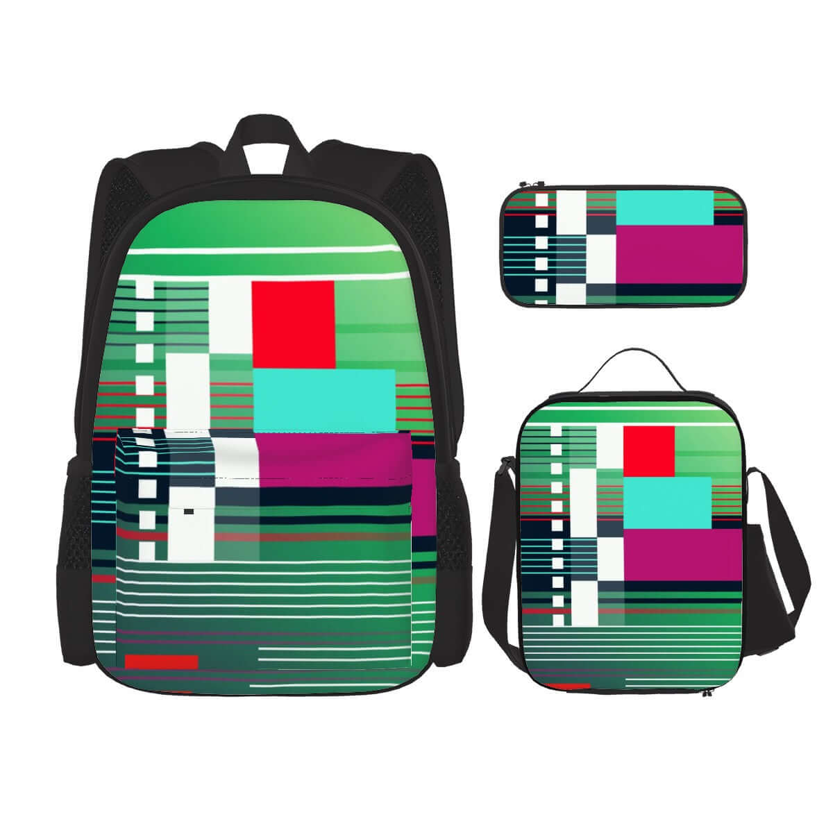 3er-Set Taschen (Oxford-Rucksack, Lunchtasche &amp; Federmäppchen) aus Polyester mit modernem Design. Robust und vielseitig.