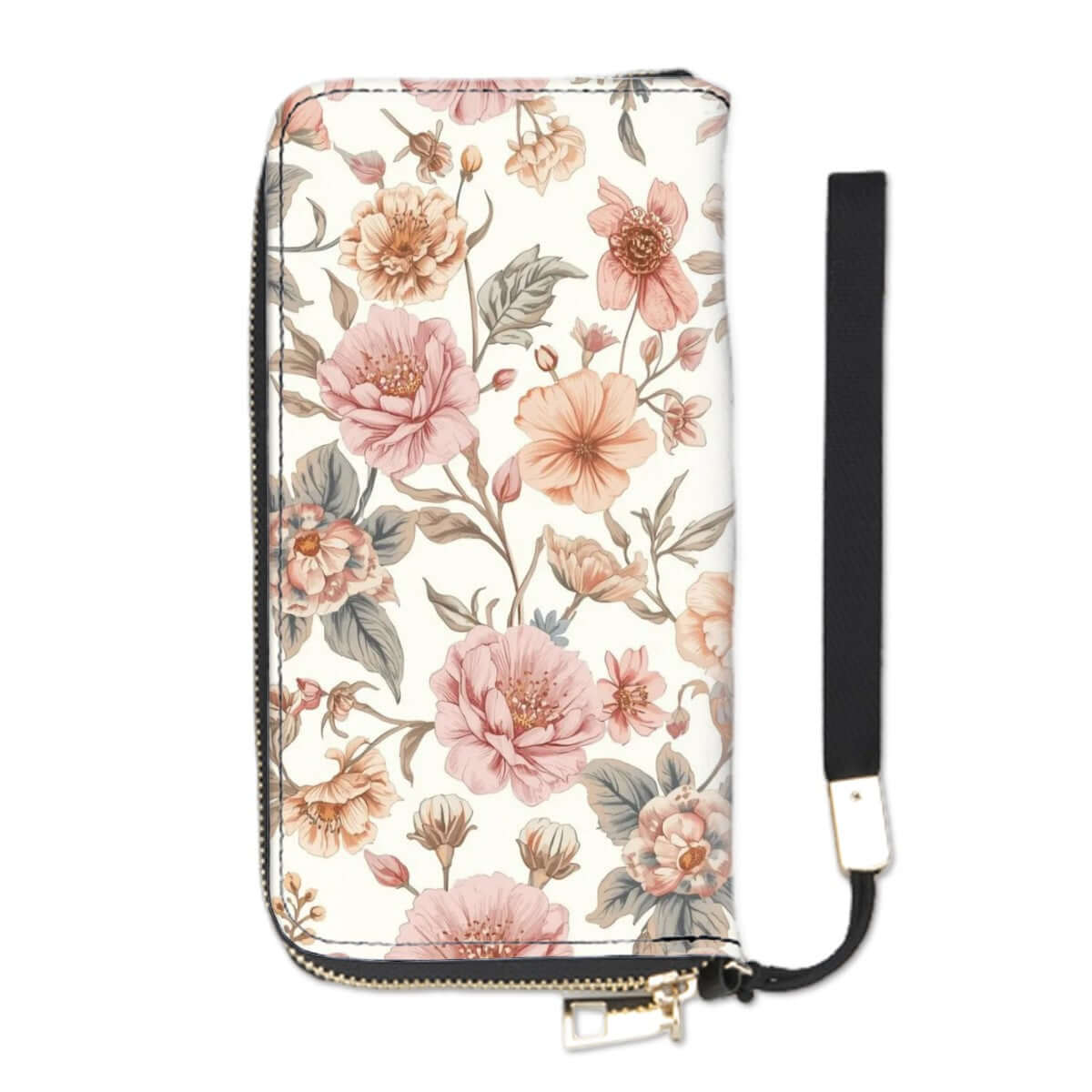Clutch-Geldbörse für Damen aus PU mit Blumenmuster und großem Fassungsvermögen, doppelseitiger UV-Druck, passend für Karten und Handy.