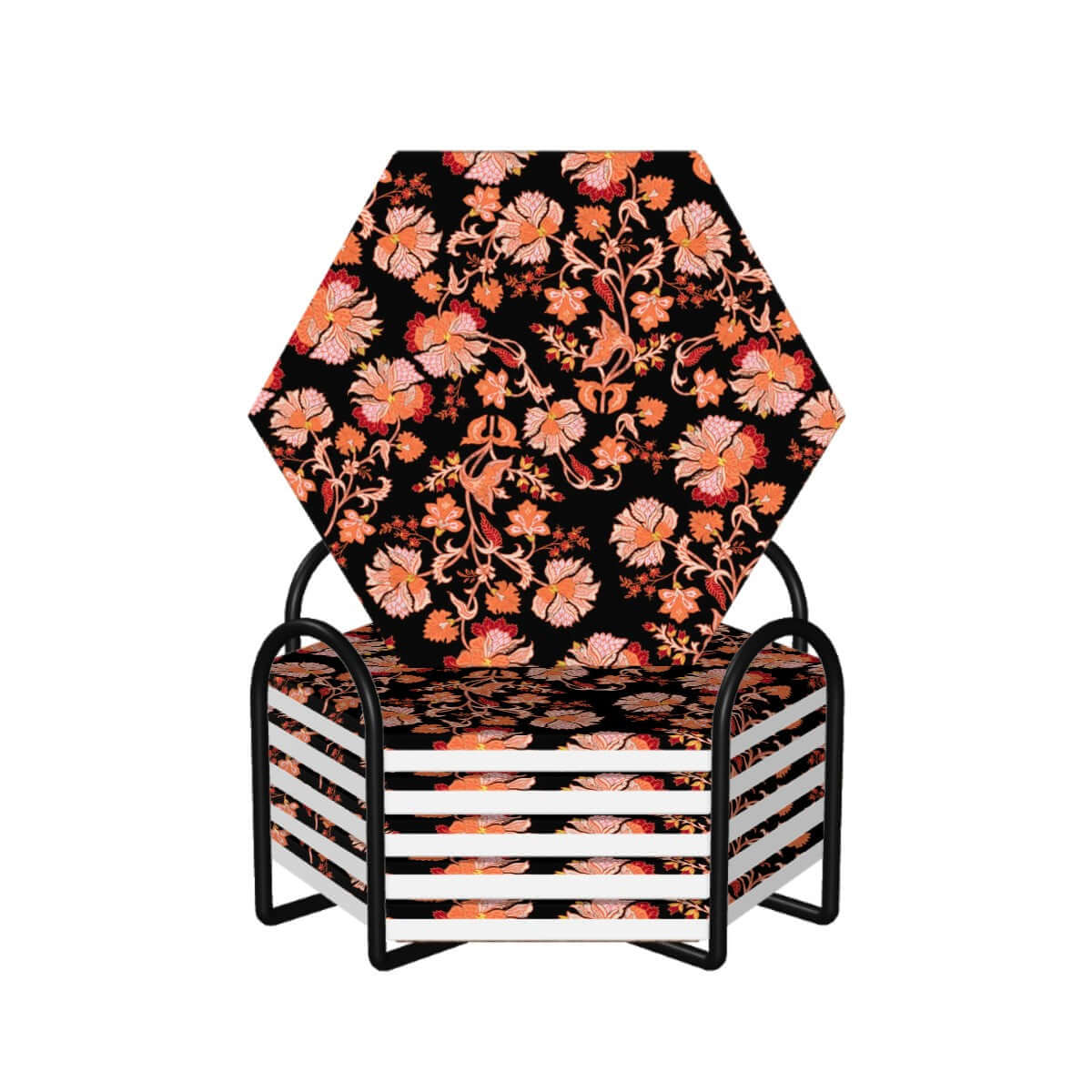 Sechseckige Keramikuntersetzer, 6er-Set mit Blumendesign, ideal für Tischschutz und Dekoration, UV-Druck, umweltfreundliches Material.