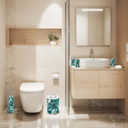 Badezimmer-Accessoires-Set, 5-teilig in modernem Badezimmer, inklusive Zahnbürstenbecher und Zahnbürstenhalter.