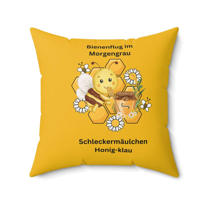 Bienen-inspiriertes Kissen, Süßes Bienenkissen, Blumendekor mit fröhlichem Bienendesign auf gelbem Hintergrund