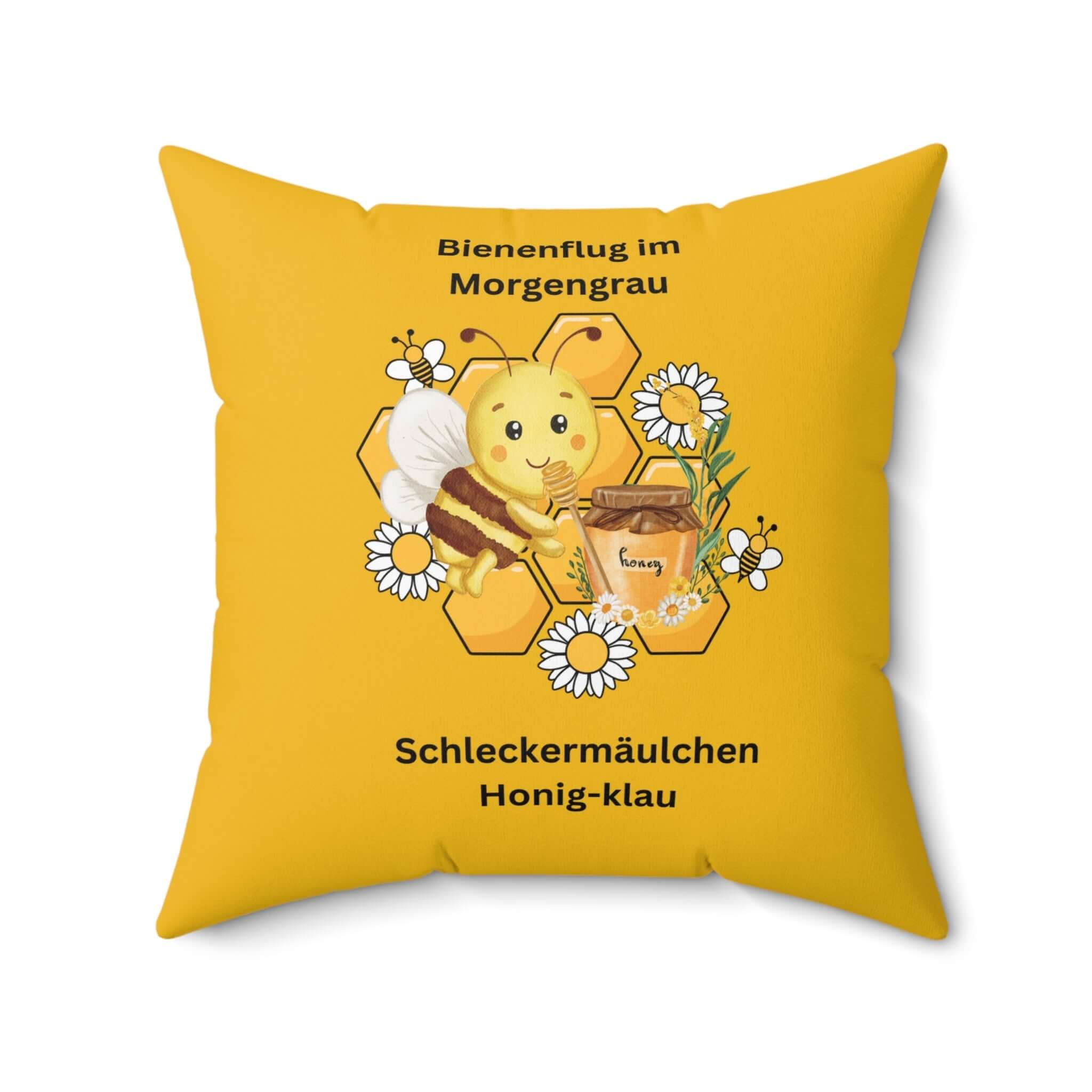 Bienen-inspiriertes Kissen, Süßes Bienenkissen, Blumendekor, gelbes Kissen mit Bienendesign und Blumenmuster für fröhliche Dekoration