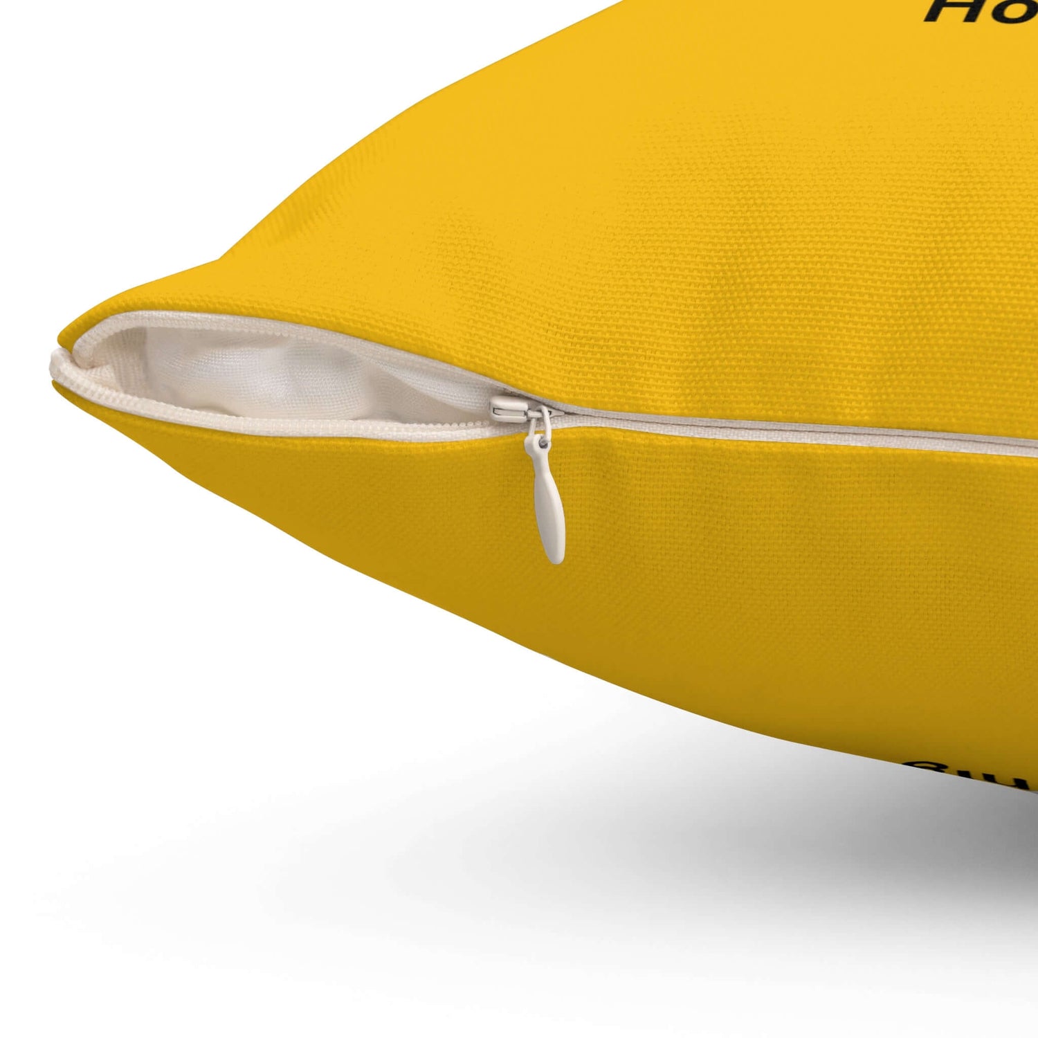 Nahaufnahme des Kissenreißverschlusses, Bienen-inspiriertes Kissen, Süßes Bienenkissen, Blumendekor in leuchtendem Gelb