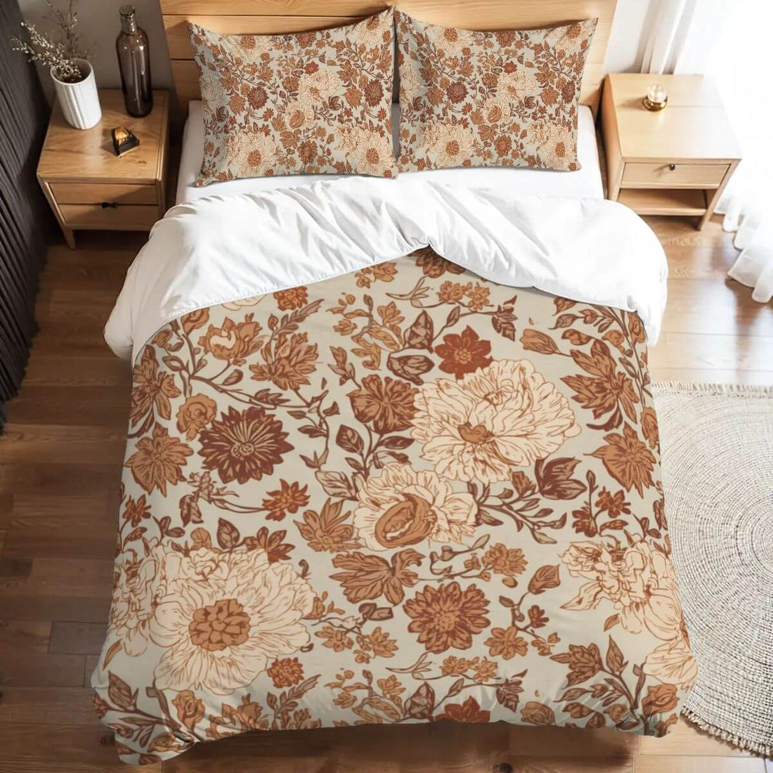 Komplettes Bettwäscheset mit floralem Design aus 90GSM Polyester, Bettbezug 80x90 Zoll, sublimation bedruckt, inkl. Kissenbezüge.