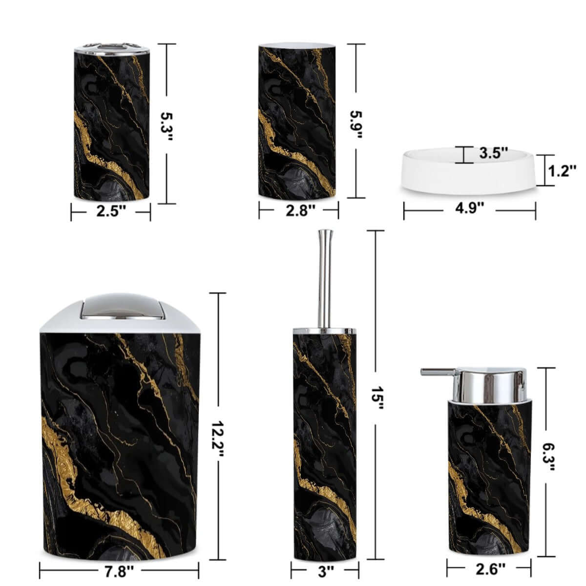 Badezimmer-Accessoires-Set, 5-teilig, aus hochwertigem Plastik, mit modernem Design und wasserdichter Oberfläche.