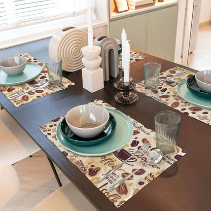 Doppellagige Tischsets aus Leinenimitat auf Esstisch mit Geschirr, doppelseitiges Design, Hitzeisolierung bis zu 60°C