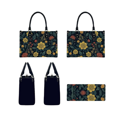 PU Tote Bag for Women with floral patterns, black handles and UV printing. Details für PU-Tragetasche für Damen ansehen