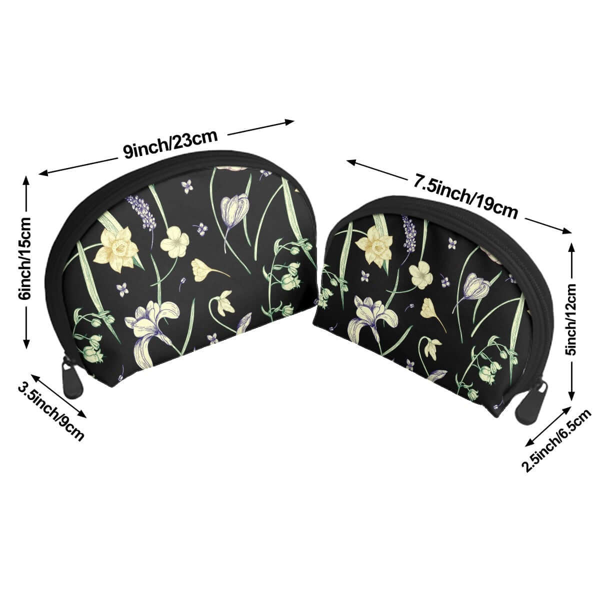 Aufbewahrungsbeutel-Set mit Blumenmuster in zwei Größen. Details für Aufbewahrungsbeutel-Set ansehen. Große: 9"x3.5"x6"; Kleine: 7.5"x2.5"x5".