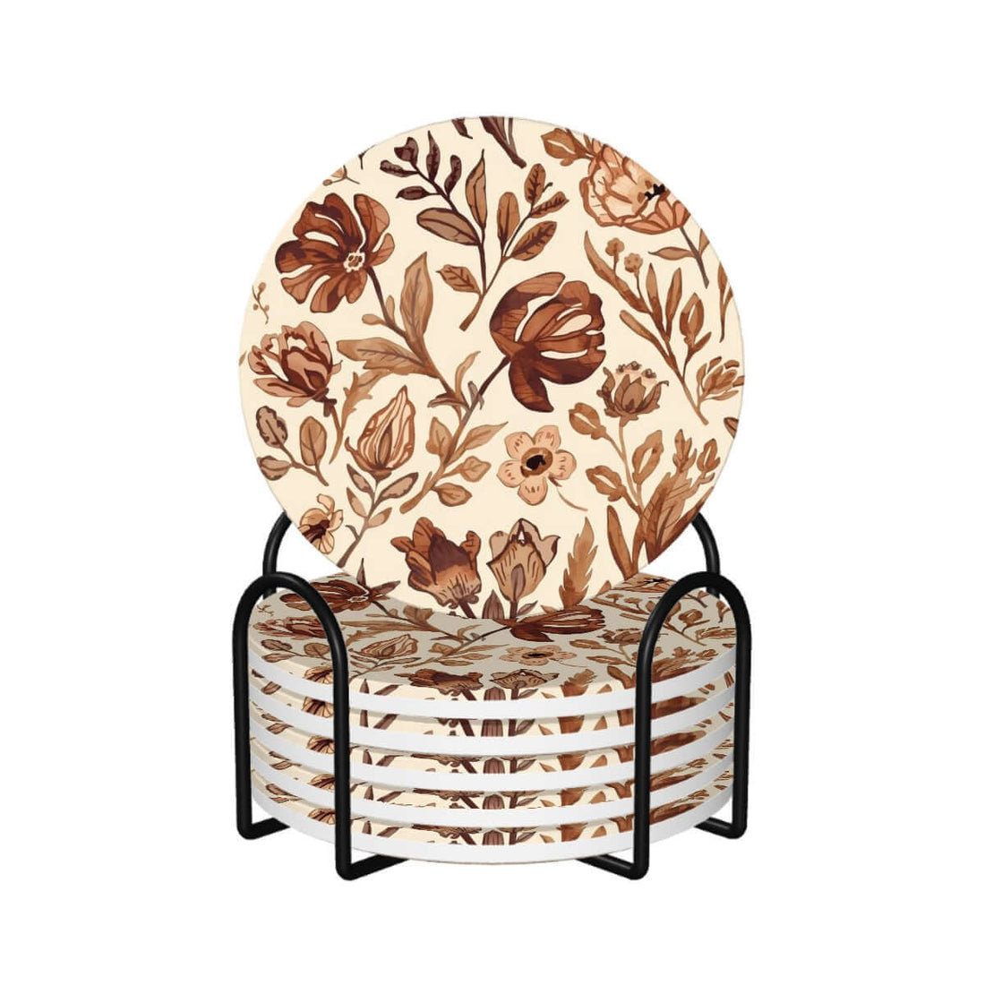 Runde Keramikuntersetzer, 6er-Set mit florales Design, UV-Druck, ausgezeichnete Wasseraufnahme, sicher und ungiftig für Umweltschutz