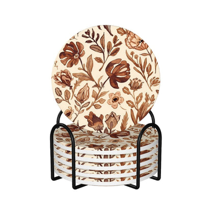 Runde Keramikuntersetzer, 6er-Set mit florales Design, UV-Druck, ausgezeichnete Wasseraufnahme, sicher und ungiftig für Umweltschutz