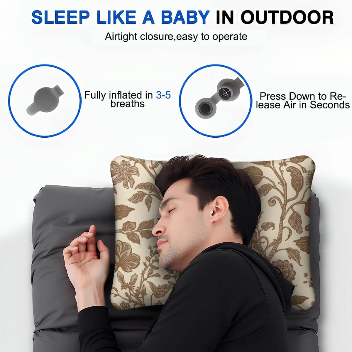 Video Aufblasbares Campingkissen für komfortablen Schlaf, imaginieren Sie eine entspannende Campingnacht mit leicht aufblasbarem Kissen.