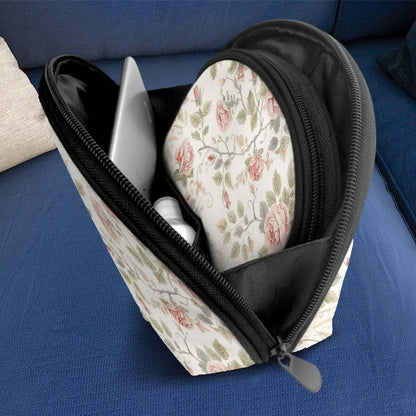 Aufbewahrungsbeutel-Set (2 Stück) mit floraler Musterung, offene Reißverschlusstasche zeigt Innenraum auf blauem Hintergrund, Polyester, große Kapazität