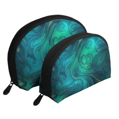 Aufbewahrungsbeutel-Set 2Teilig aus Polyester mit blau-grünem Muster, große und kleine Größe. Aufbewahrungsbeutel mit einseitigem Druck.