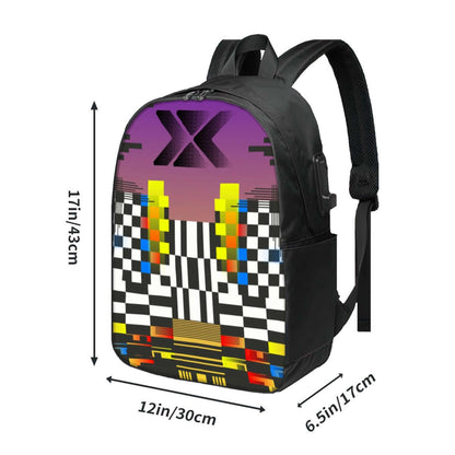 Oxford Reise-Laptop-Rucksack mit USB-Anschluss, gestaltet mit buntem Karomuster, Produktgröße 11,8x6,7x16,9 Zoll, ideal für Reisen