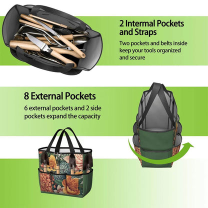 Gartengerätetasche mit mehreren Taschen, Oxford-Stoff, langlebig und wasserdicht, ideal zur organisierten Aufbewahrung von Gartengeräten.