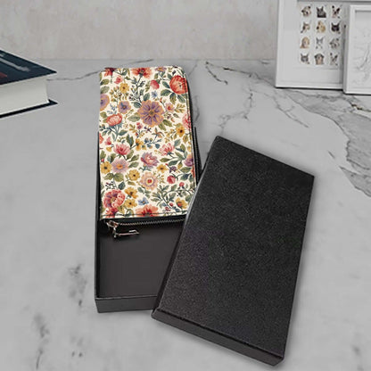 Clutch-Geldbörse für Damen aus PU, 4,1x7,9 Zoll, mit floralem Design und UV-Druck, in Geschenkbox, mehrfarbig, große Kapazität