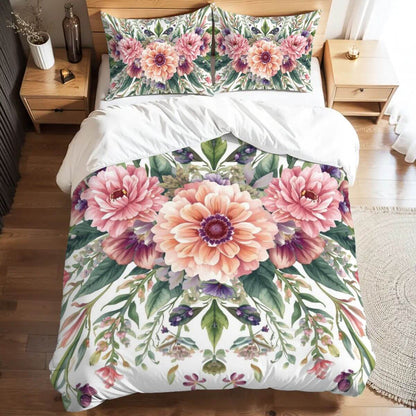 Floral Full Duvet Cover Set with vibrant flower design, featuring high-quality 90GSM polyester material, bedding for ultimate comfort.