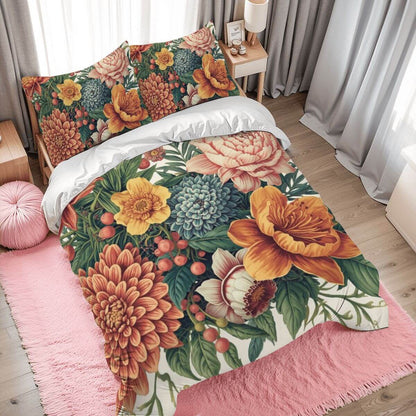 Komplettes Bettwäscheset mit floralem Design, 90GSM Polyester, Bettbezug 80x90 und Kissenbezüge 30x20, hochwertig und atmungsaktiv