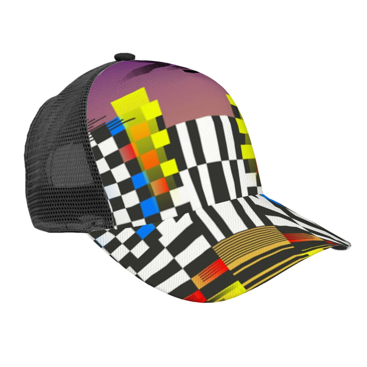 Baseballkappe mit Mesh-Einsatz, Sublimationsdruck, bunter geometrischer Druck, atmungsaktives Gitterstoff-Design