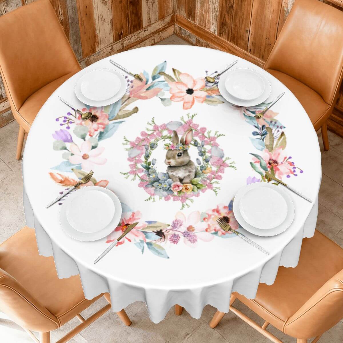 Runde Tischdecke mit gewelltem Rand, 60 Zoll Ostermotiv, wasserdicht, 100% Polyester, dekorativer Schutz für Esstisch.