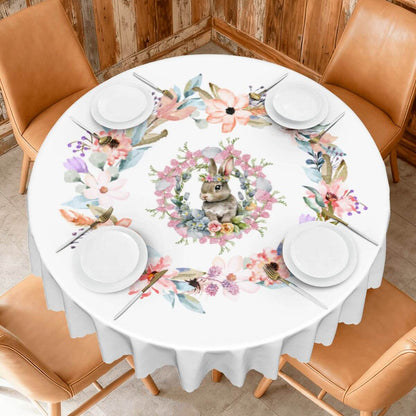 Runde Tischdecke mit gewelltem Rand, 60 Zoll Ostermotiv, wasserdicht, 100% Polyester, dekorativer Schutz für Esstisch.