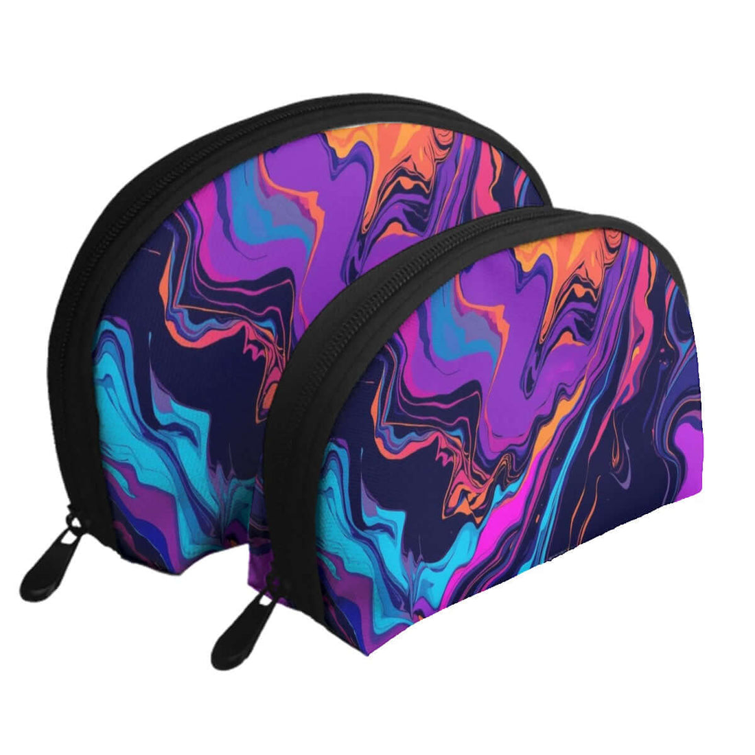 Buntes Aufbewahrungsbeutel-Set aus Polyester, in zwei Größen mit Reißverschluss und sublimiertem Design, für vielseitige Aufbewahrungslösungen.