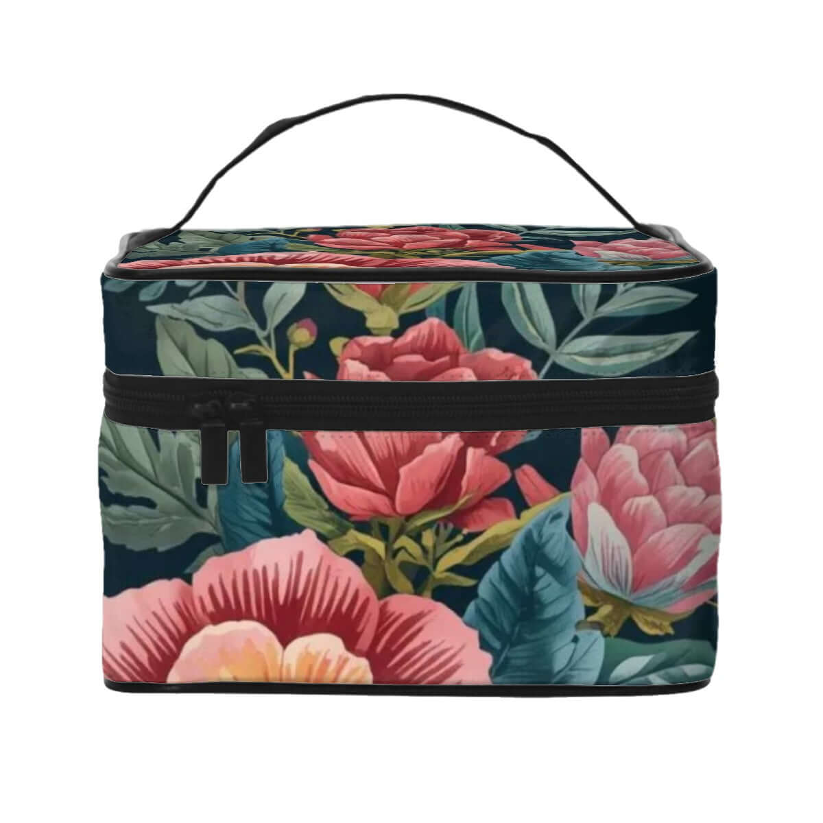 Tragbare Reise-Kosmetiktasche aus Polyester mit Blumendesign, 9x6.7x6.3 Zoll, große Kapazität, eleganter Reißverschluss. Details ansehen.