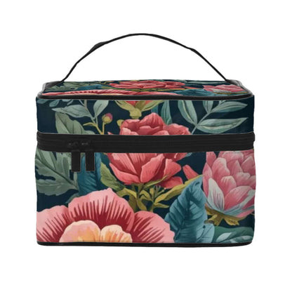 Tragbare Reise-Kosmetiktasche aus Polyester mit Blumendesign, 9x6.7x6.3 Zoll, große Kapazität, eleganter Reißverschluss. Details ansehen.