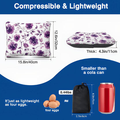 Video Aufblasbares Campingkissen mit Blumenmuster, hautfreundlich und atmungsaktiv; leicht und kompakt für unterwegs.