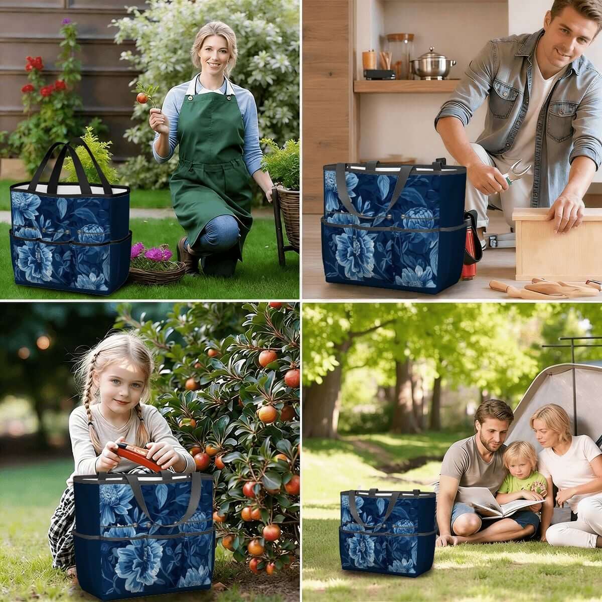 Gartengerätetasche aus Oxford-Stoff, ideal für Gartenarbeit, Küche und Familienausflüge, wasserdicht und verschleißfest, mit Blumendesign.