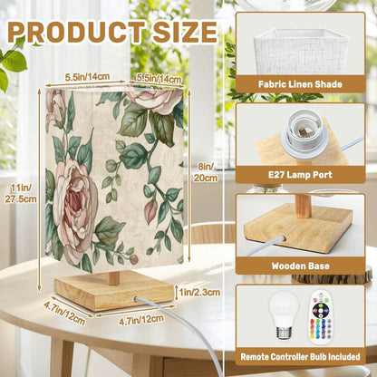 Quadratische Tischlampe mit Leinenstoff, E27-Sockel und Holzsockel, Größe 5,5&