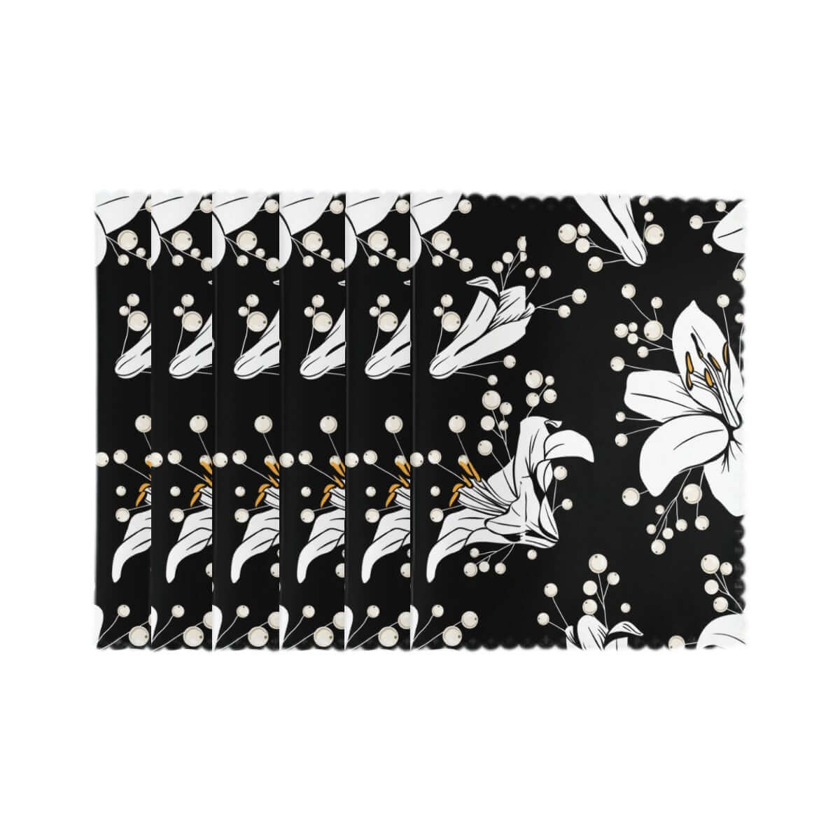 Hitzebeständige Tischsets, 6 Stück aus Polyester mit floralem Design, schwarz-weiß, sublimierter Druck. Details für Hitzebeständige Tischsets, 6 Stück ansehen