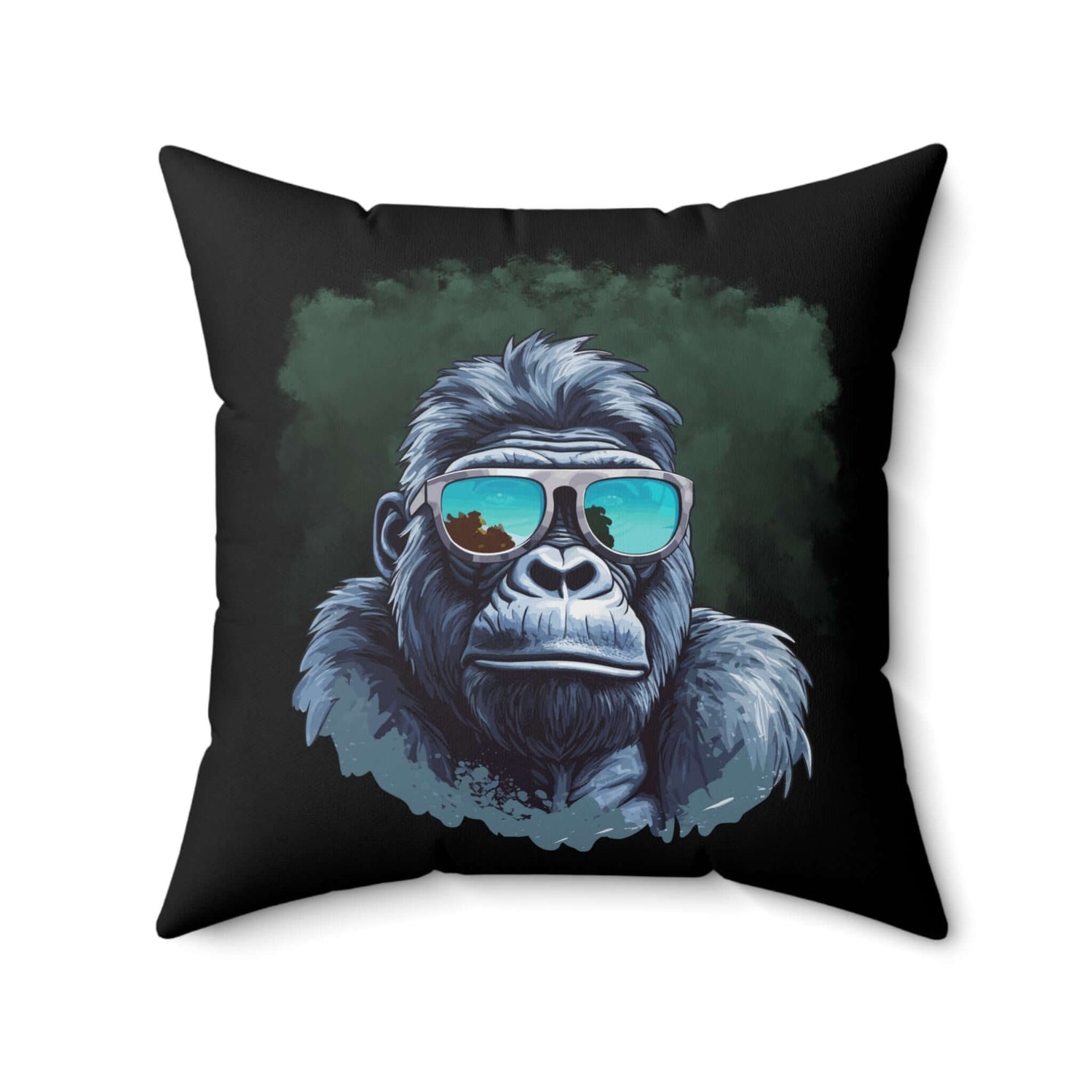 Chilliges Gorilla Quadratkissen mit coolen Gorilla-Design und Sonnenbrille, aus gesponnenem Polyester, für spaßige Wohnkultur.