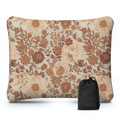 Aufblasbares Campingkissen aus Polyester mit floralem Design, 15,8"x12,6"x4,3", hautfreundlich, faltbar mit Blasventil.