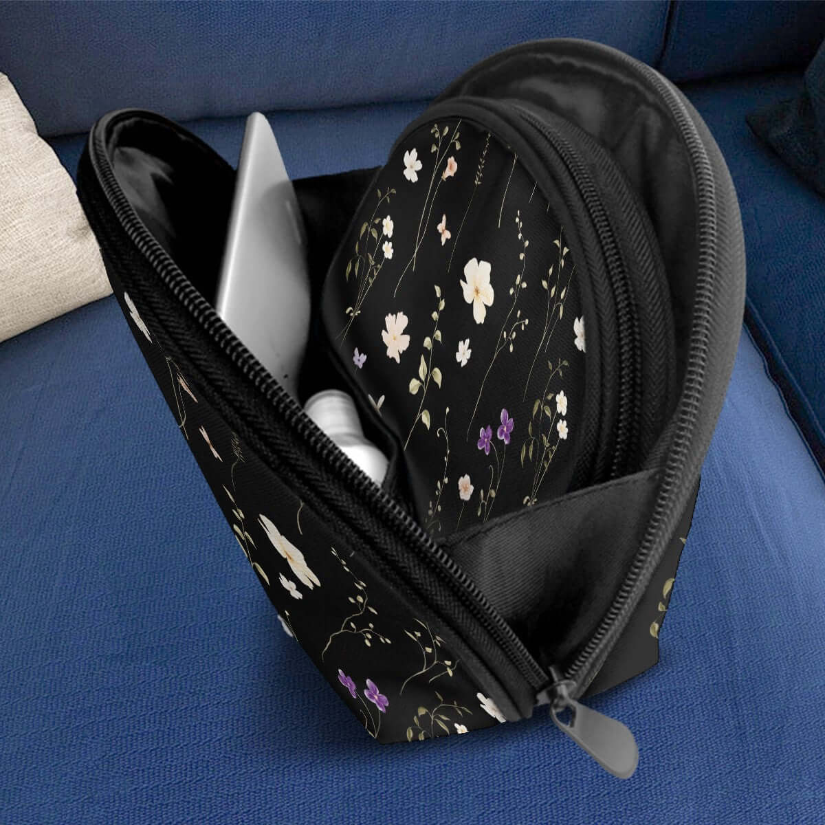 Offenes Aufbewahrungsbeutel-Set aus Polyester mit floralem Design, großen und kleinen Fächern, ideal zur Aufbewahrung von Zubehör