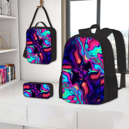 3er-Set Taschen (Oxford-Rucksack, Lunchtasche &amp; Federmäppchen) aus Oxford-Stoff mit buntem Design, robust und stilvoll.