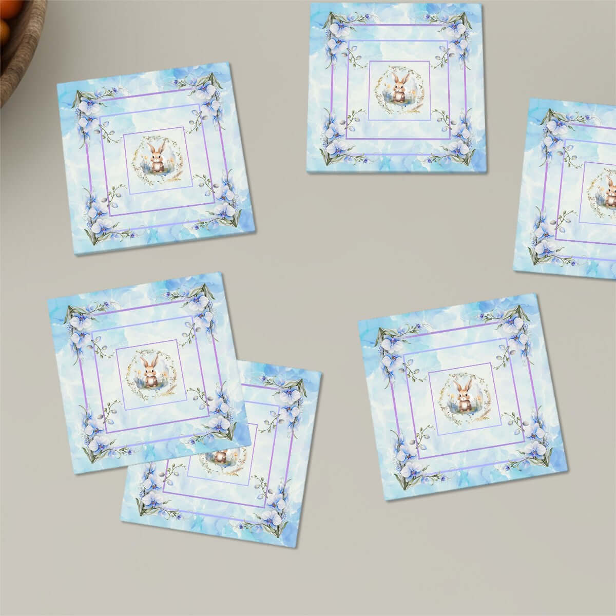 Quadratische Keramikuntersetzer, 6 Stück mit floralem Design und UV-Druck, 4&